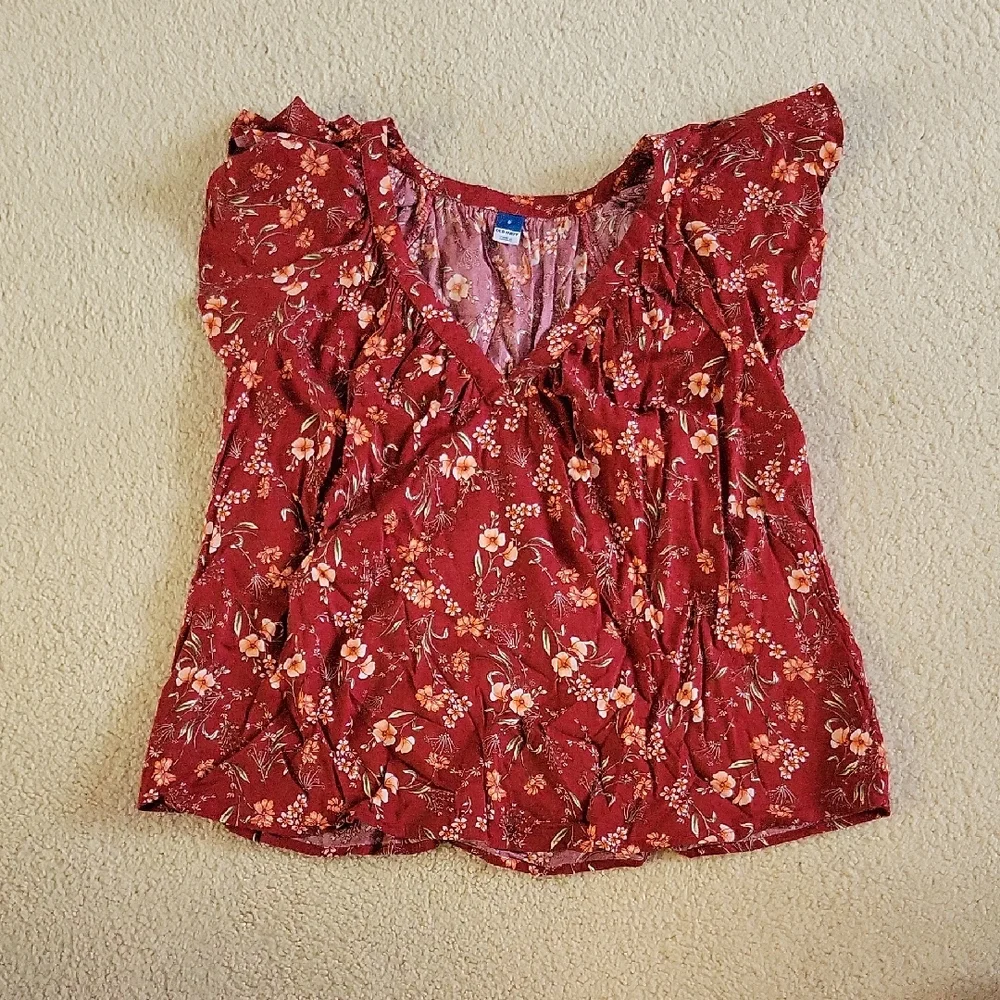 Old Navy Red Floral Blouse - Picture 1 of 2